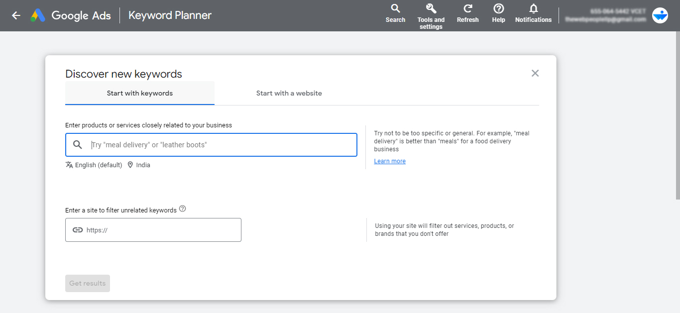 Google Keyword Planner- free keyword research tool